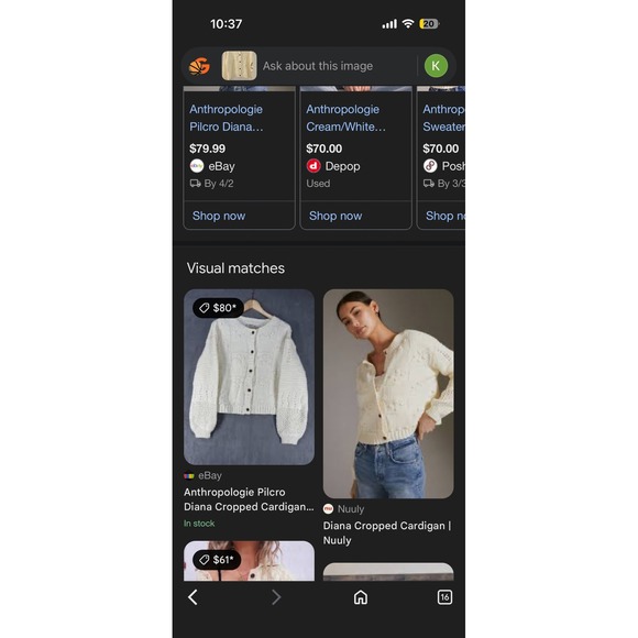 Anthropologie Pilcro Diana Cropped Cardigan Ivory White Bobble Knit Sweater M - Picture 7 of 7